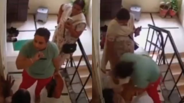 CCTV captured daughter-in-law beating mother-in-law on stairs  | Image: X