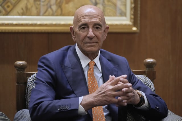 U.S. Ambassador to Turkey and Special Envoy to Syria Tom Barrack, meets with Lebanese Parliament Speaker Nabih Berri, in Beirut, Lebanon, Monday, July 7, 2025. (AP Photo/Hussein Malla)
