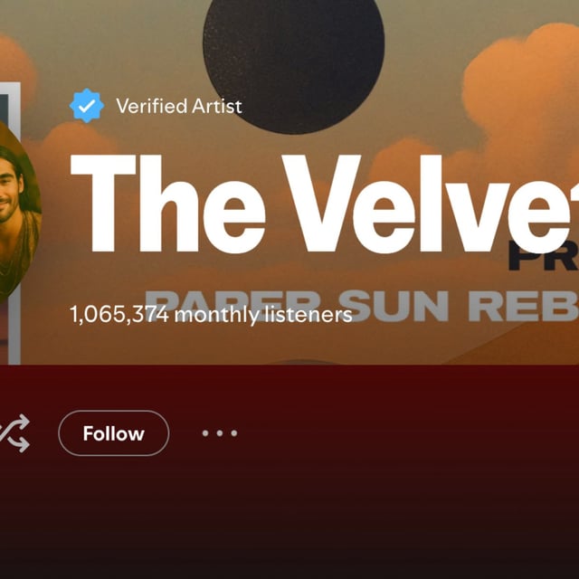 A screenshot of a band called "The Velvet Sundown" on Spotify.
