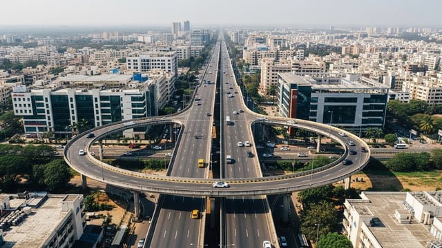 flyover to city