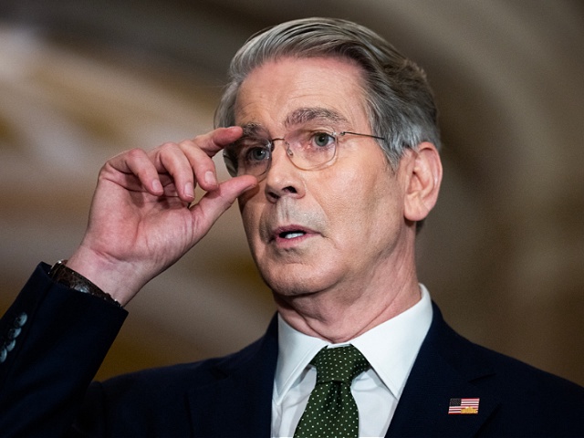 UNITED STATES - JUNE 24: Secretary of the Treasury Scott Bessent talks with reporters in U.S. Capitol after attending the the Republican Senate luncheon on Tuesday, June 24, 2025. (Tom Williams/CQ-Roll Call, Inc via Getty Images)