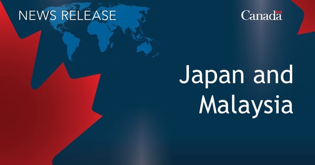 Image of the map of the world, with half of the maple leaf, and the Canada logo, with the following text overlayed: News Release – Japan and Malaysia