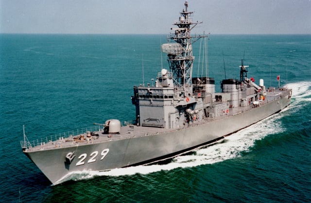 This undated photo provided by Japan Maritime Self-Defense Force shows an Abukuma-class destroyer escort.