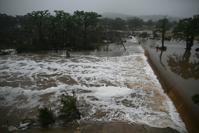 A photo shows flooding caused by a flash flood at the Guadalupe River in Kerrville, Texas, on July 5, 2025.