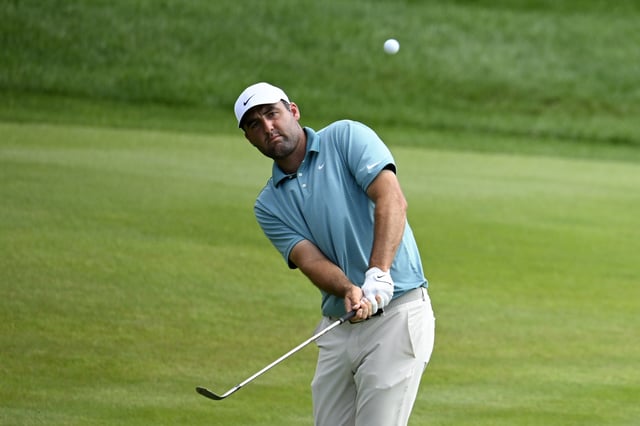 Scottie Scheffler of the United States plays a shot on the 15th hole during the final round of the Travelers Championship 2025 at TPC River Highlands on June 22, 2025 in Cromwell, Connecticut.