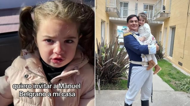 Cumplió su sueño: la niña de tres años por fin conoció a Manuel Belgrano