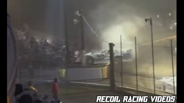 Video shows one of the cars drove up the concrete safety wall and then collided with a chain-link fence, injuring 3 spectators, Senoia Raceway reports.
