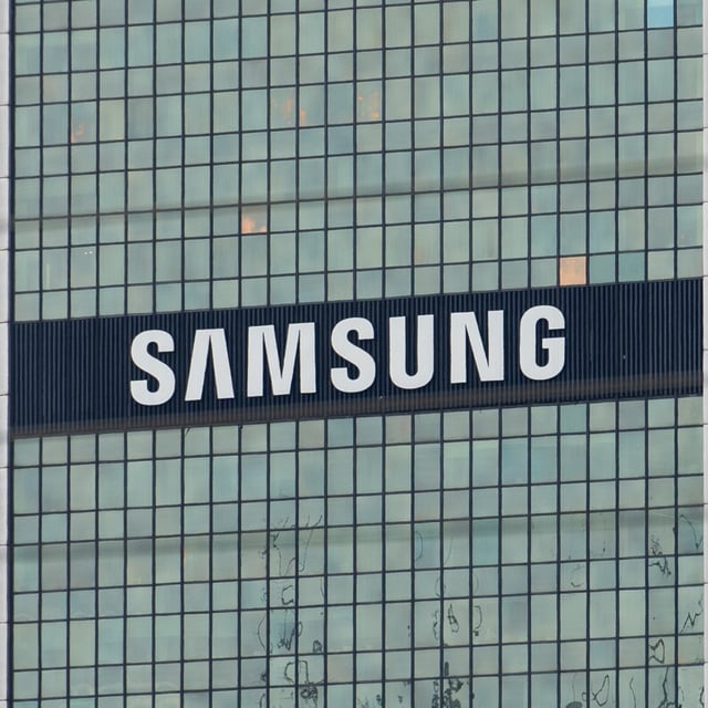 A Samsung logo is seen on a building in Warsaw