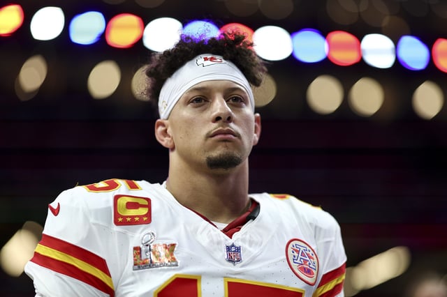 Patrick Mahomes #15 of the Kansas City Chiefs stands for the national anthem before Super Bowl LIX against the Philadelphia Eagles at Caesars Superdome on February 9, 2025 in New Orleans, Louisiana.