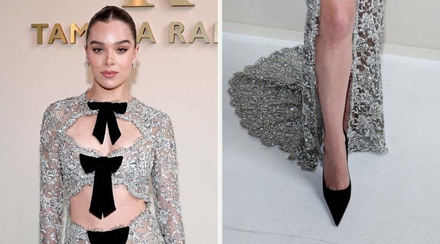 Hailee Steinfeld in black pointed-toe pumps at the Tamara Ralph Haute Couture Show during Paris Fashion Week.