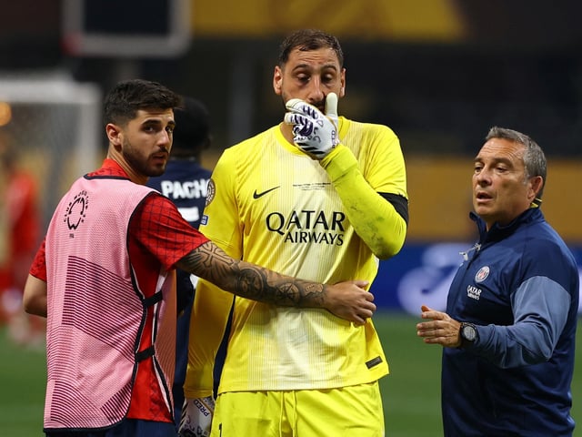 Gianluigi Donnarumma en el momento de la lesión de Jamal Musiala en el Mundial de Clubes. Foto: Reuters/Kai Pfaffenbach