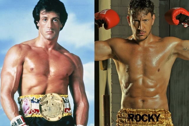 Sylvester Stallone en Rocky III y Nico Vázquez como Rocky en la calle Corrientes
