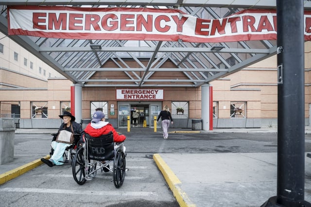 The entrance to the emergency department at Peter Lougheed hospital is pictured in, Calgary, Alta., Tuesday, Aug. 22, 2023. THE CANADIAN PRESS/Jeff McIntosh