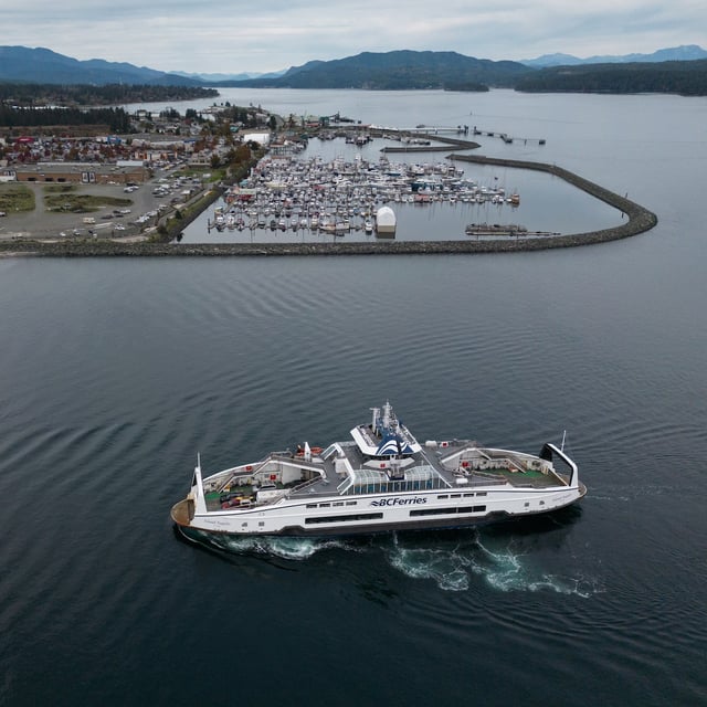 The BC Ferries vessel Island Nagalis arrives in Campbell River, B.C., from Quadra Island in October, 2024. BC Ferries provides passenger and vehicle ferry services for the province’s coastal and island communities.