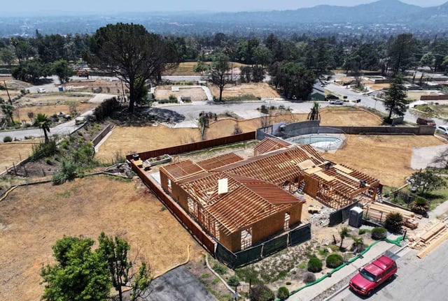 A new home under construction on Monterosa Drive in Altadena on Friday, June 13, 2025.  Los Angeles County leaders are announcing new steps to help those affected by the January
 wildfires, including lowering construction costs, cutting taxes for property owners, speeding up the rebuilding process and protecting communities from future fire danger as Los Angeles enters a new phase of community rebuilding.  (Photo by Dean Musgrove, Los Angeles Daily News/SCNG)