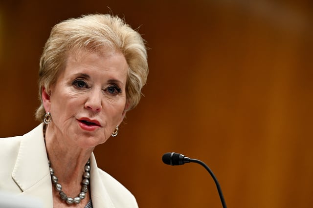 U.S. Secretary of Education Linda McMahon testifies before a Senate Appropriations hearing on U.S. President Donald Trump's budget request for the Department of Education, on Capitol Hill in Washington, D.C., U.S., June 3, 2025. REUTERS/Annabelle Gordon/File Photo
