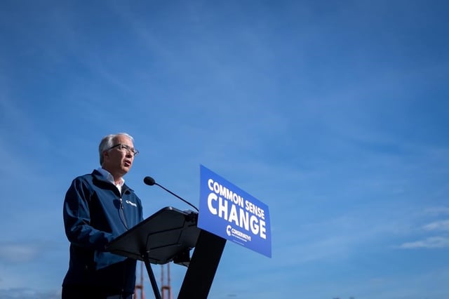 B.C. Conservative Party Leader John Rustad, speaks during a news conference to kick off his campaign in Vancouver, B.C., Saturday, Sept. 21, 2024. 