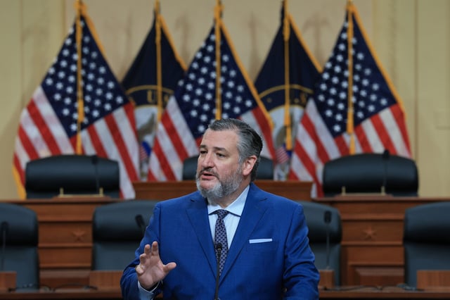 WASHINGTON, DC - MAY 08: Sen. Ted Cruz (R-TX) delivers remarks during a press conference on Capitol Hill May 8, 2025 in Washington, DC. The press conference, organized by the non-profit United Against Nuclear Iran, occurred as the United States and Iran continue to negotiate over bilateral issues and growing international concern with Iran’s drone production and proliferation.  (Photo by Win McNamee/Getty Images)