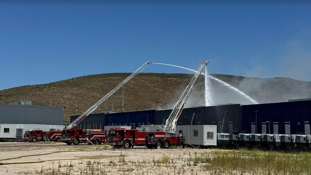 Cal Fire crews battled a battery fire inside one of the buildings at the Gateway Energy Storage Facility in Otay Mesa for 17 days in May. (Cal Fire)