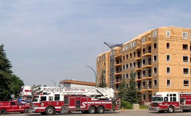 Saskatoon emergency services on scene of a fatal crane collapse in the 600 Block of Webster Street, Saskatoon.