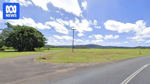 A view of a road with green grass and a mountain in the background.