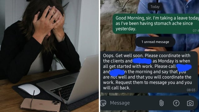 An employee claimed that an Indian boss asked them to work despite calling in sick due to stomach ache. 