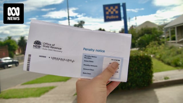 Hand holding a folded up piece of paper, police sign in the distance