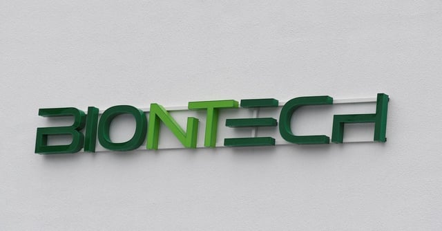 The logo of BioNTech is seen in Marburg, Germany, February 2, 2023. REUTERS/Fabian Bimmer