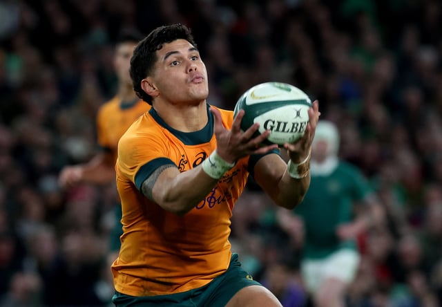 Rugby Union - Autumn Internationals - Ireland v Australia - Aviva Stadium, Dublin, Ireland - November 30, 2024 Australia's Noah Lolesio in action REUTERS/Lorraine O'sullivan