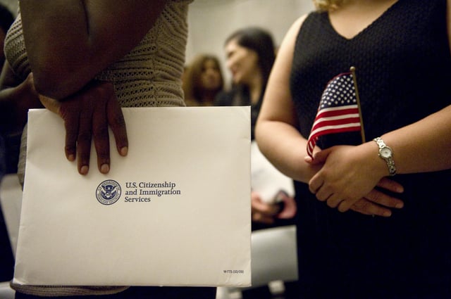 Petitioners at a naturalization ceremony for 225 peeople seeking U.S. citizenship at the National Archives.