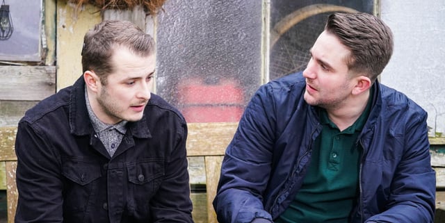 Callum (R) has cheated on his incarcerated husband Ben (L). (BBC)