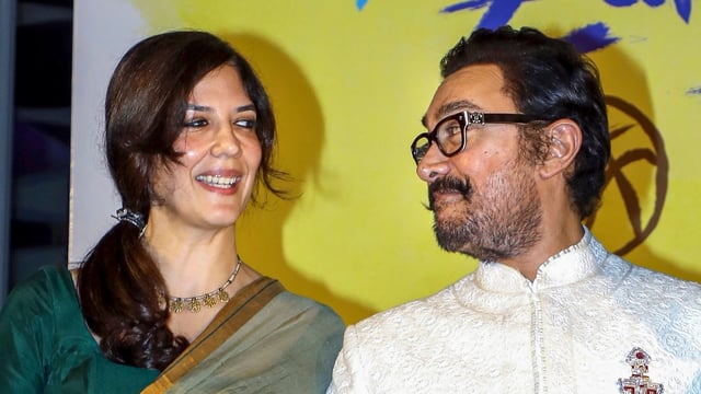 Bollywood actor Aamir Khan with girlfriend Gauri Spratt during the screening of his film Sitaare Zameen Par.