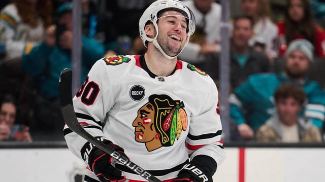 New Boston Bruins center Tyler Johnson (90) with the Chicago Blackhawks..