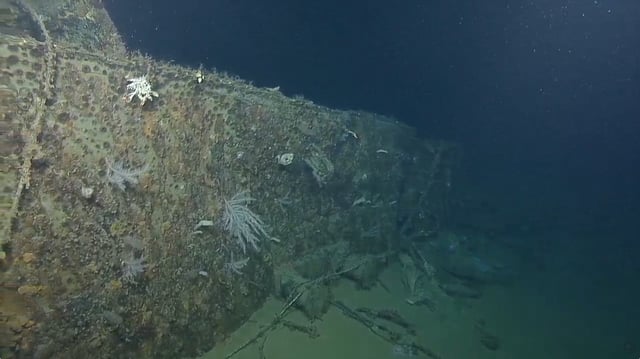 The nearly 100-foot long section of the USS New Orleans was found Sunday, July 6, as a remotely operated camera explored the seafloor 2,214 feet deep near Guadalcanal.