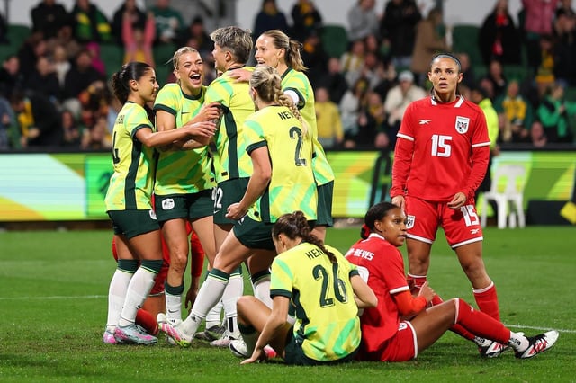 Charlotte Grant of Australia celebrates a goal.