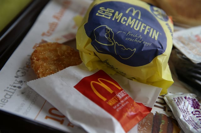 FILE - A McDonald&#39;s Egg McMuffin and hash browns are displayed at a McDonald&#39;s restaurant on July 23, 2015 in Fairfield, California.