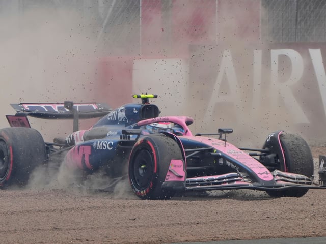 Alpine driver Franco Colapinto of Argentina goes of the track during the qualifying for the British Formula One Grand Prix in Silverstone, England, Saturday, July 5, 2025. (AP Photo/Darko Bandic)