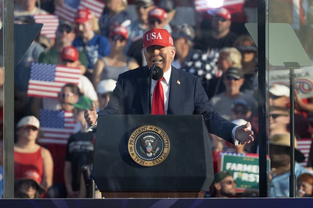 President Donald Trump speaks at a rally to kick off the July Fourth holiday weekend at the Iowa State Fairgrounds on July 3, 2025 in Des Moines, Iowa.