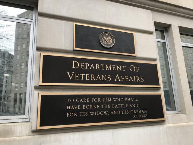 Signboard of United States Department of Veterans Affairs in Washington DC on March 25, 2019.
