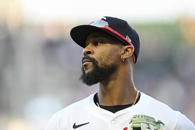 MINNEAPOLIS, MINNESOTA - MAY 10: Byron Buxton #25 of the Minnesota Twins walks to the dugout in the fifth inning of the game against the San Francisco Giants at Target Field on May 10, 2025 in Minneapolis, Minnesota. (Photo by Stephen Maturen/Getty Images)