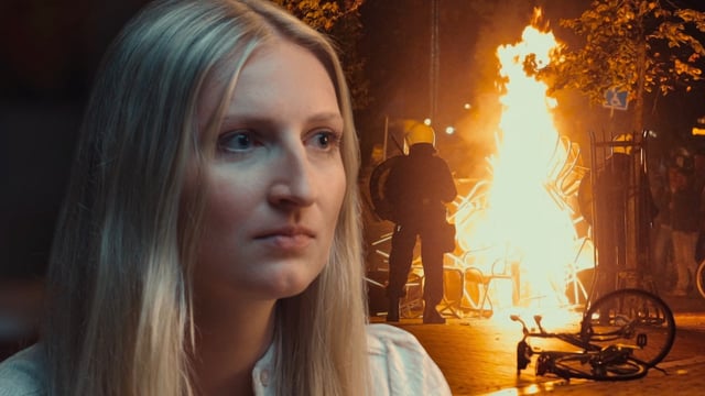 Merthe Weusthuis in Trainwreck: The Real Project X and image of fire at Project X Haren