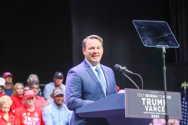 Tuesday, September 24, 2024; Savannah, Georgia; Georgia Lt. Governor Burt Jones offers remarks before former president Donald Trump delivered remakes during his first campaign event in Savannah, Georgia, on Tuesday September 24, 2024.