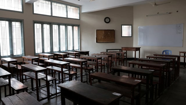 An empty classroom of a school.