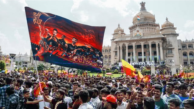 Fans gather at the Vidhana Soudha for the grand felicitation of IPL 2025 winning Royal Challengers Bengaluru team, in Bengaluru on 4 June 2025. | PTI
