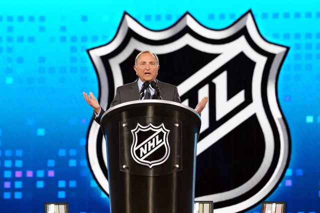 Jun 28, 2024; Las Vegas, Nevada, USA; NHL Commissioner Gary Bettman welcomes fans to the 2024 NHL Draft at The Sphere. Mandatory Credit: Stephen R. Sylvanie-USA TODAY Sports
