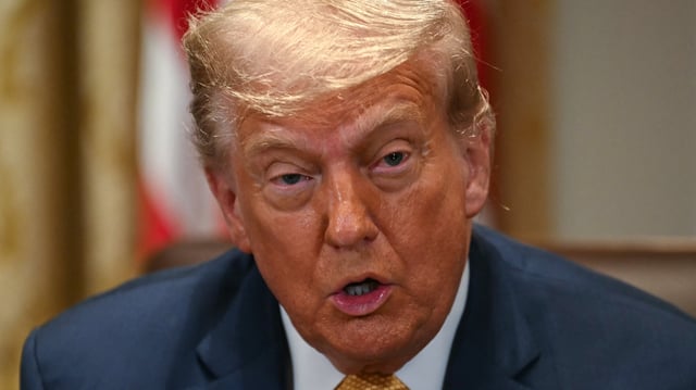 President Donald Trump speaks during a cabinet meeting in the Cabinet Room of the White House in Washington, DC, on July 8, 2025.