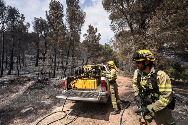 Los bomberos trabajan en el incendio forestal en Paüls