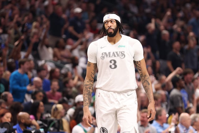 Anthony Davis #3 of the Dallas Mavericks walks up the court against the Houston Rockets during the first quarter at American Airlines Center on February 08, 2025 in Dallas, Texas.