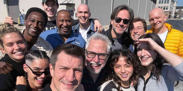 The cast of Superman behind-the-scenes of the film