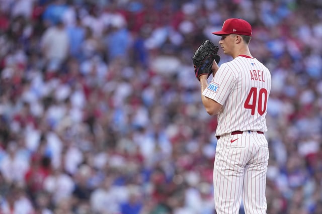 PHILADELPHIA, PENNSYLVANIA - JUNE 21: Mick Abel #40 of the Philadelphia Phillies looks on against the New York Mets at Citizens Bank Park on June 21, 2025 in Philadelphia, Pennsylvania. The Mets defeated the Phillies 11-4.